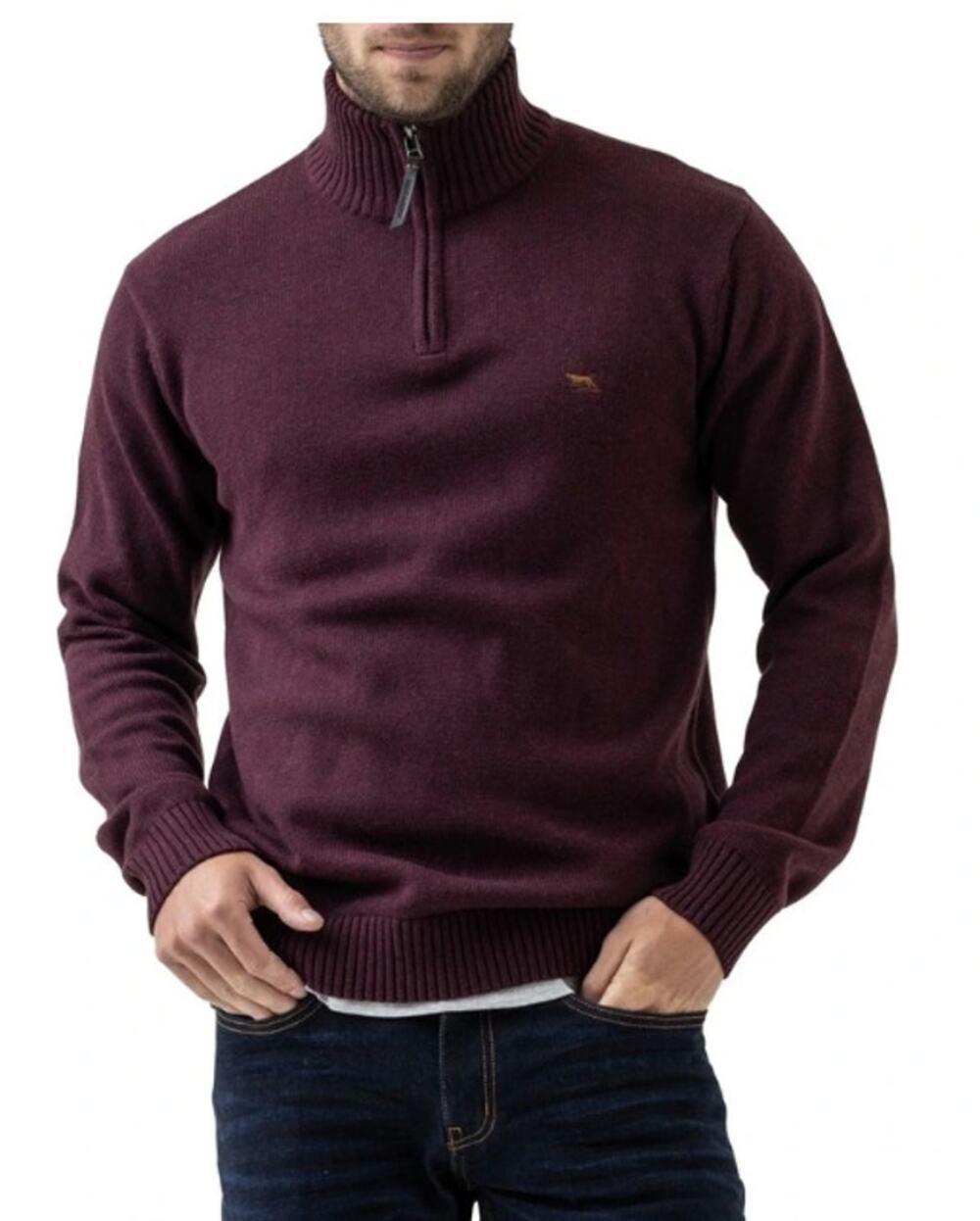 Rodd & Gunn NWT Merrick Bay Knit in Port Sz L Sweater Cotton Logo 1/4 Zip